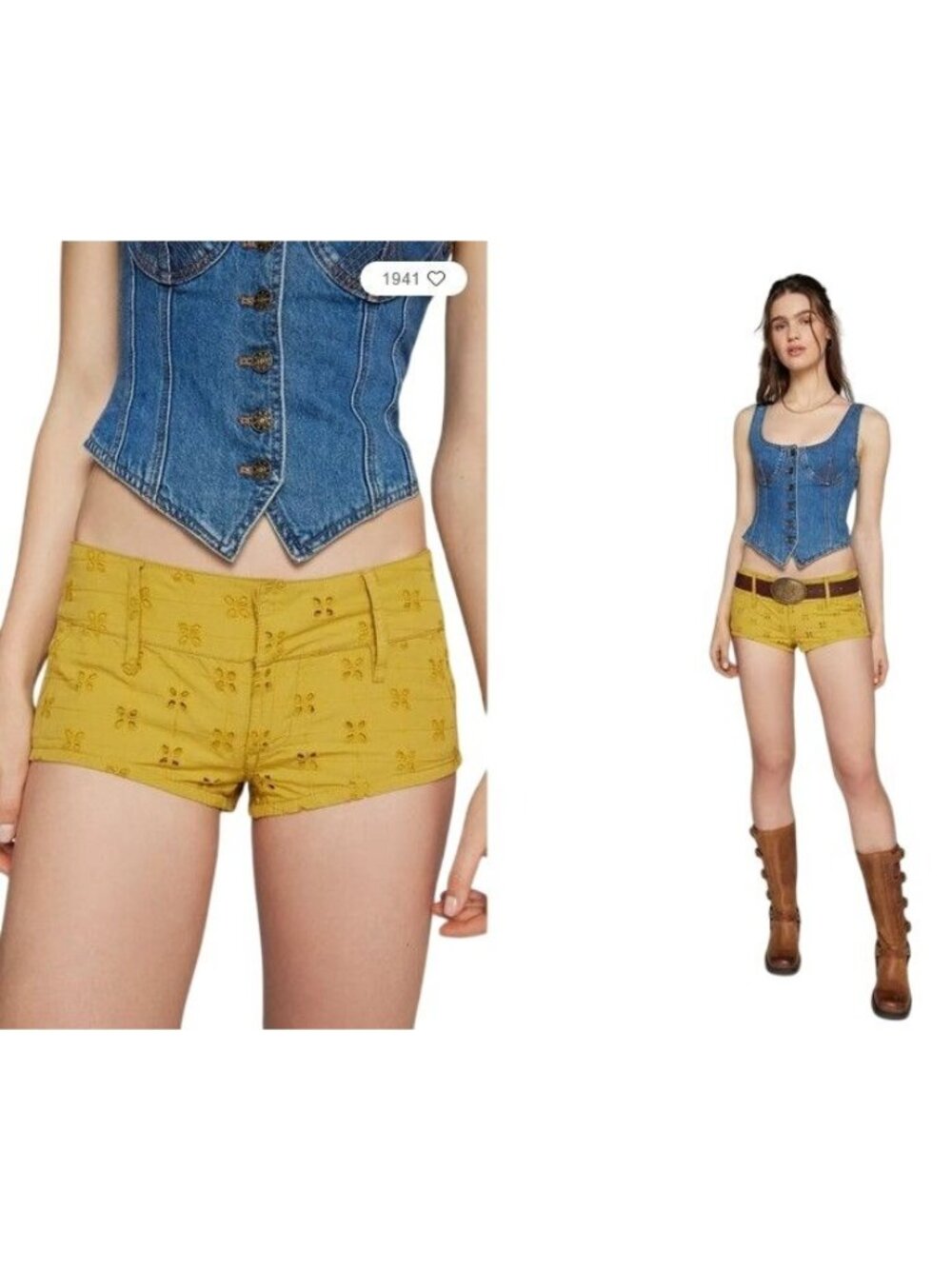 Urban Outfitters Kimchi Blue Janey Eyelet Micro Mini Short Sz L Cheeky Fit Boho